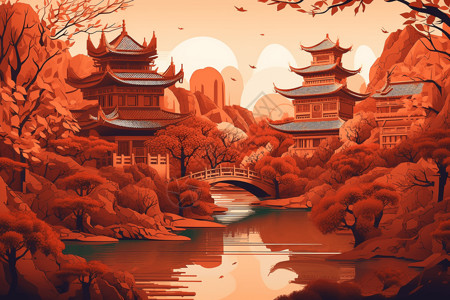 中国建筑剪纸艺术背景图片