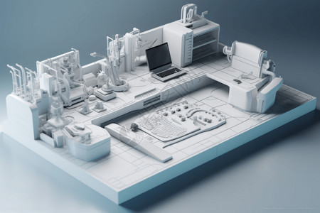 3D打印设备白色办公桌面插画