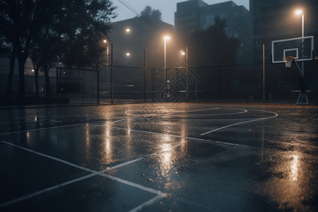 雨中篮球场图片