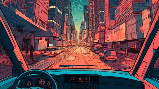 智能汽车内饰使用GPS在城市街道上导航插画