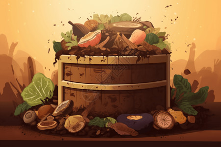 堆肥食物的垃圾插画