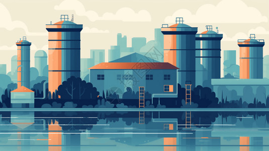 城市污水处理水处理厂的插画插画