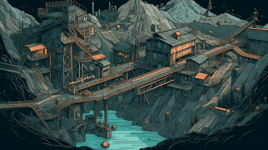 对称构图和冷色调描绘的煤矿厂图片