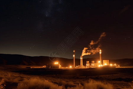 夜间星星地热发电厂夜景背景