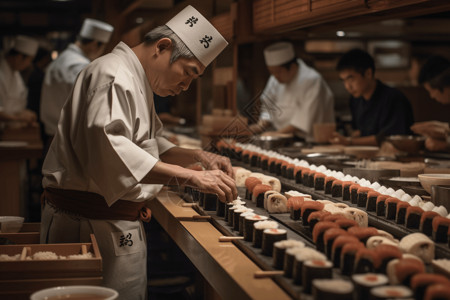 寿司店宣传厨师精心制作寿司背景