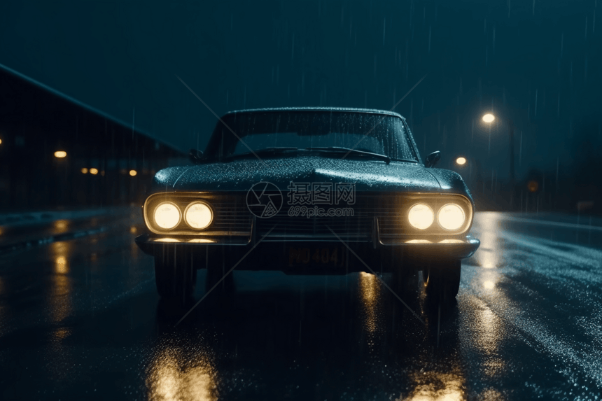 雨夜行驶的汽车图片
