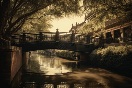 运河上的桥梁背景图片