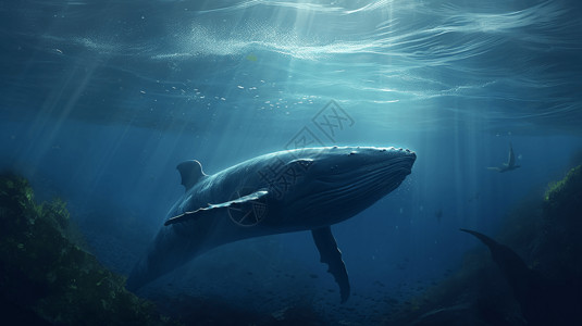 百花深处海底深处的鲸鱼设计图片