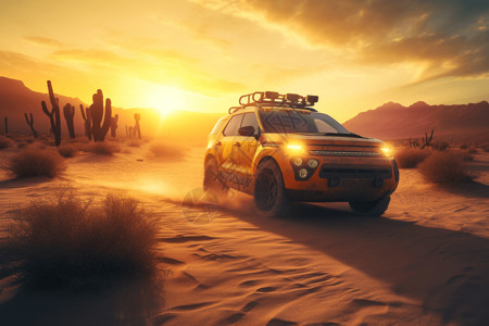 在户外自动驾驶汽车在沙漠设计图设计图片