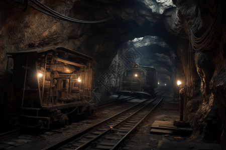 车轨道地下采矿背景设计图片