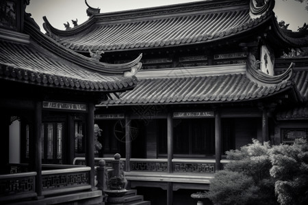 单色的中国传统建筑图片