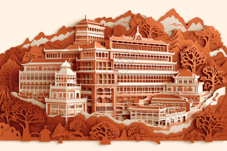 香格里拉建筑香格里拉的风景插画