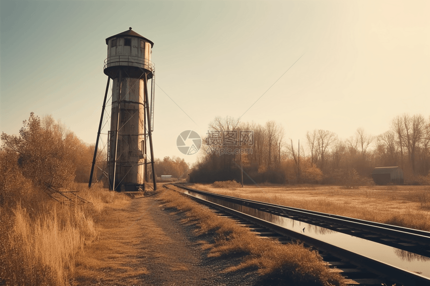水塔和铁路图片