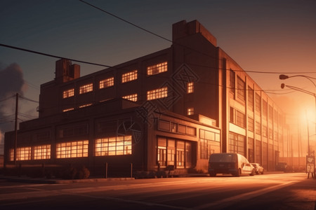 傍晚的工业厂房图片