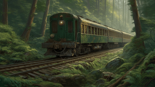 火车穿越森林图片