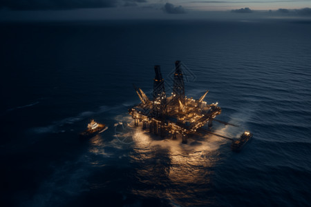 日落时的石油钻井平台图片