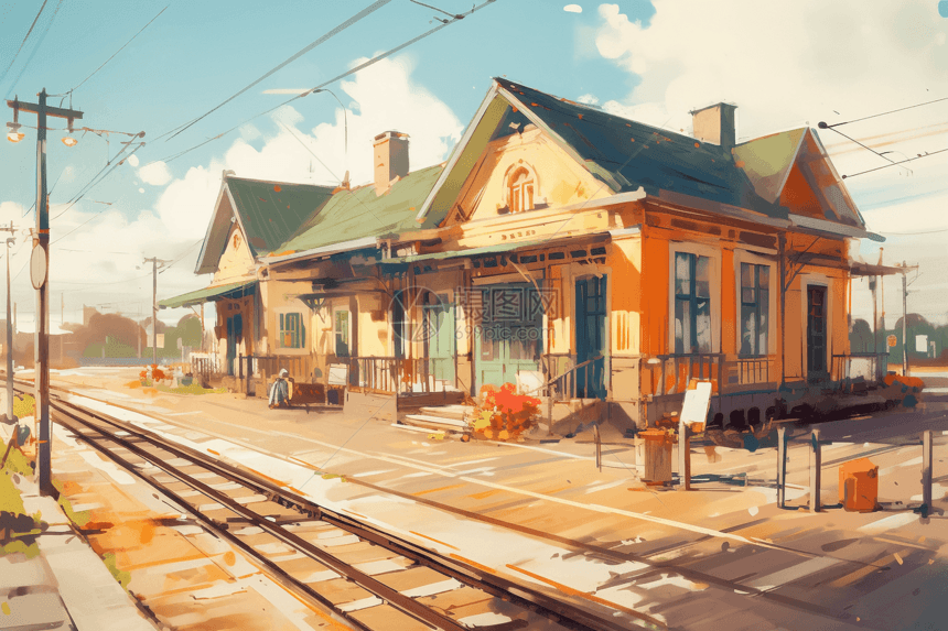 卡通城镇火车站图片