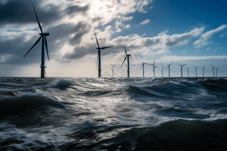海上的风力发电机背景图片