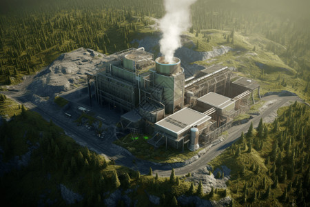 地热发电厂的鸟瞰图高清图片