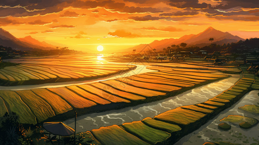 壮观的水稻田野高清图片素材