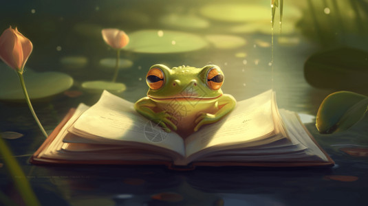 荷塘上的青蛙在看书图片