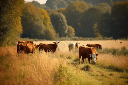 田野里的牛群动物高清图片素材