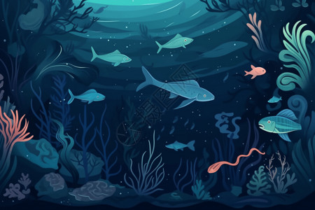 卡通水下鱼类背景图片