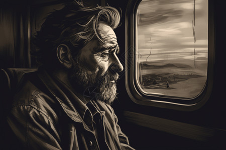 火车上的老人背景图片