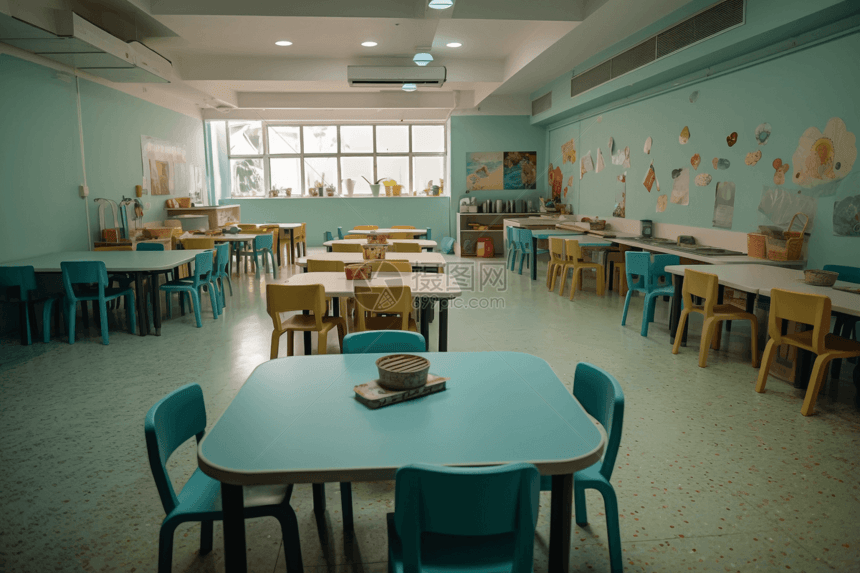 幼儿园的餐厅桌椅图片