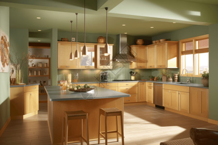 浅绿色的厨房图片