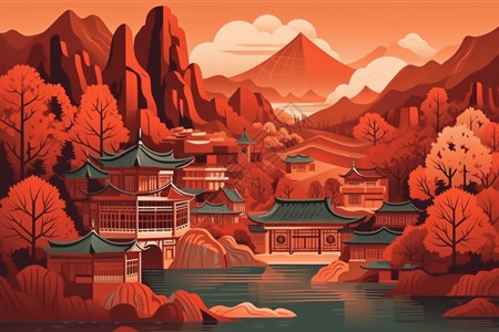 橘黄色的中国建筑背景图片