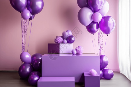 生日宴会布置紫色的几何展台设计图片
