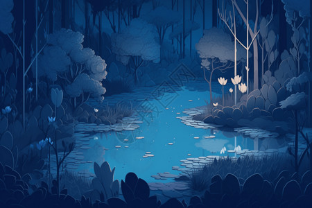 蓝色调的池塘图片