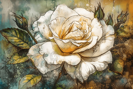 白色水彩绘画免费下载白玫瑰的绘画插画