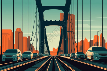 海湾大桥悬挂桥平面插图插画