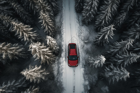 红色SUV雪地驰骋图背景图片