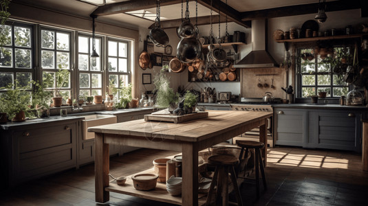 乡村农舍风格的厨房渲染图图片
