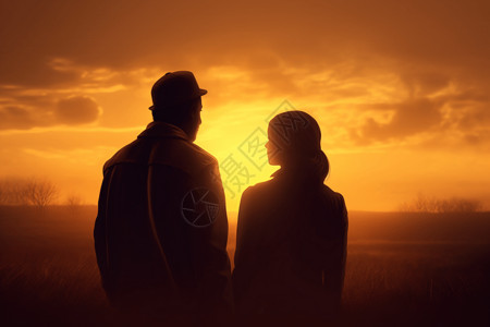 一对夫妇站在日落前背景图片