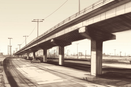 高架桥公路高架桥绘画插画