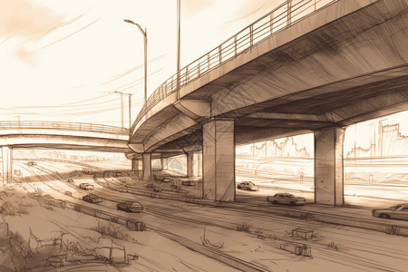 环线立交桥高速公路立交桥绘画插画