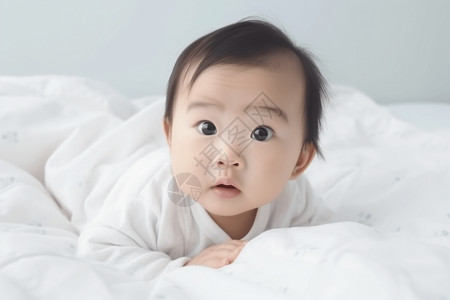 床上可爱的宝宝肖像背景图片