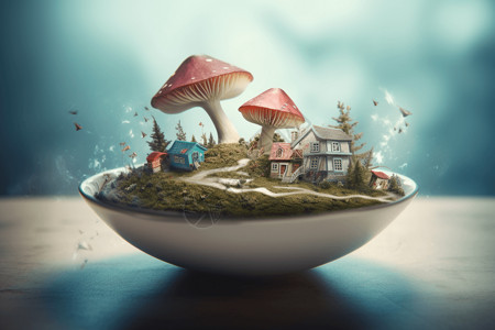 蘑菇和房子背景图片