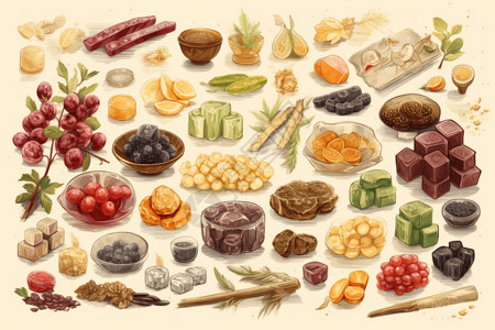 食物的平面插图背景图片