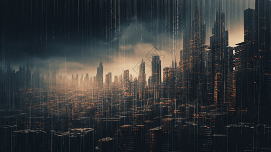 二进制代码城市建模世界末日高清图片素材