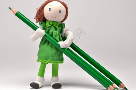 绿色铅笔布娃娃背景图片