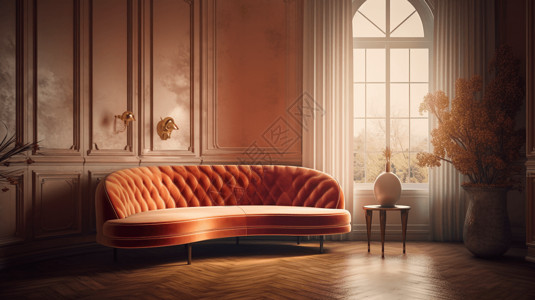 橙色弧形沙发背景图片