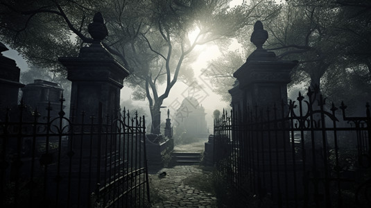 阴森恐怖的公墓背景图片