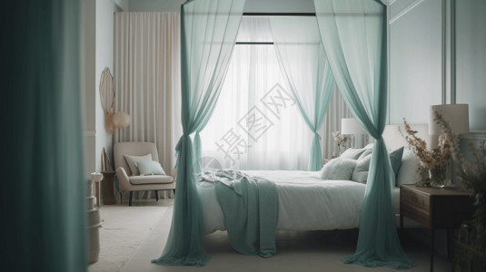 透明的窗帘卧室里的透明窗帘背景