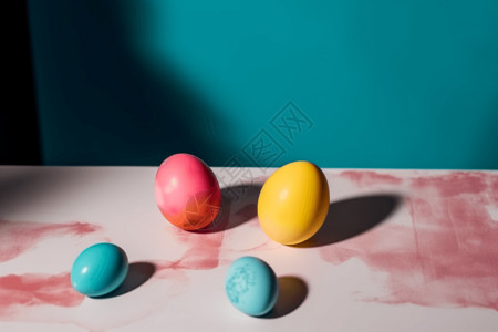 零散复活节彩蛋在桌上背景