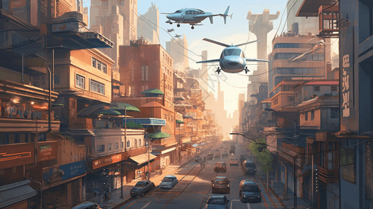 无人机运输未来城市中心插图插画